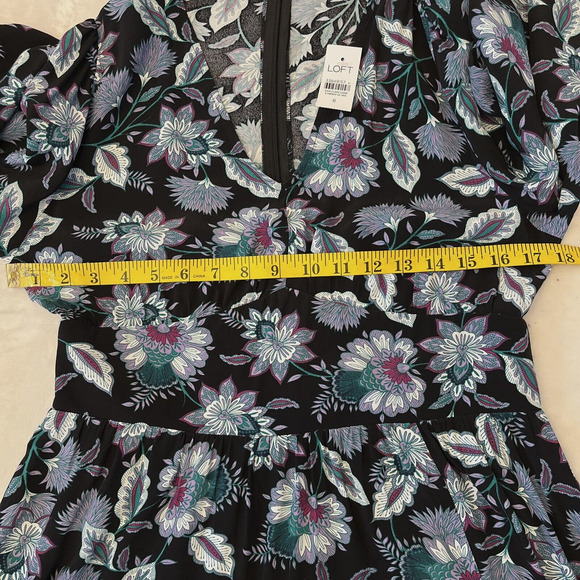 LOFT Women’s Floral Leaf Print Maxi Dress Sz 6 V-Neck Long Sleeve Slit Front NEW - Picture 6 of 10